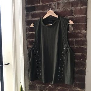 Forever 21+ green laced mock-neck top